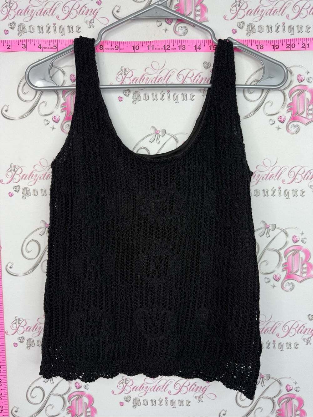 ESQUALO tank top knit Black Crochet Tank Top